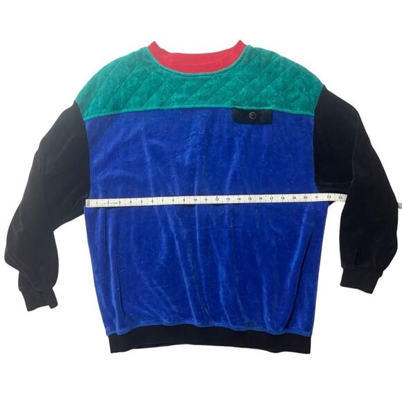 Vintage 80s Koret Colorblock Velour Sweatshirt Womens Large Eighties Costume - Picture 8 of 9